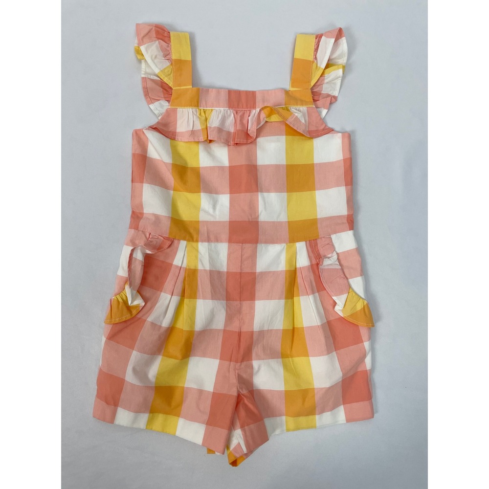 NWT Janie & Jack Girl Size 4 Orange Checkered Sleeveless Romper Shorts Summer